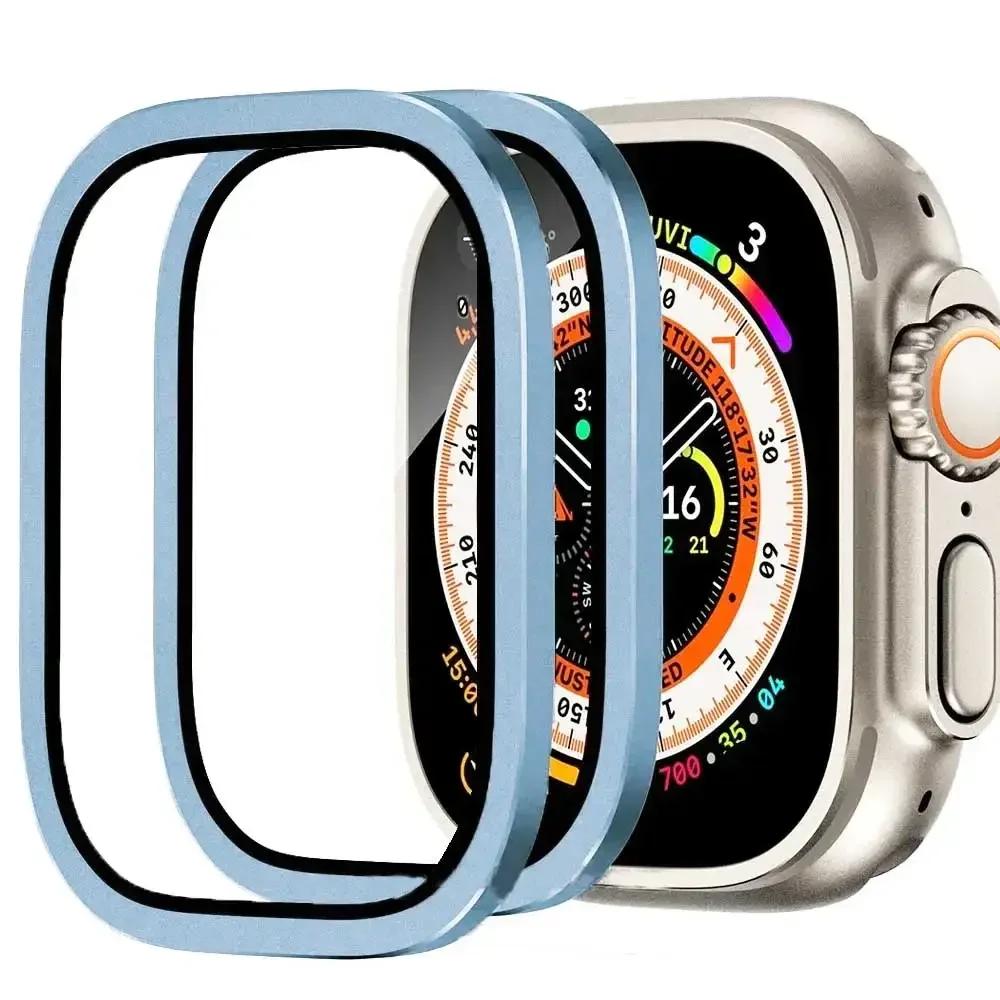 

2PCS Tempered Glass for Apple Watch Ultra 49mm Titanium Metal Frame Anti-Scratch film Serie Ultra 2 Screen Protector Accessories For Apple ultra