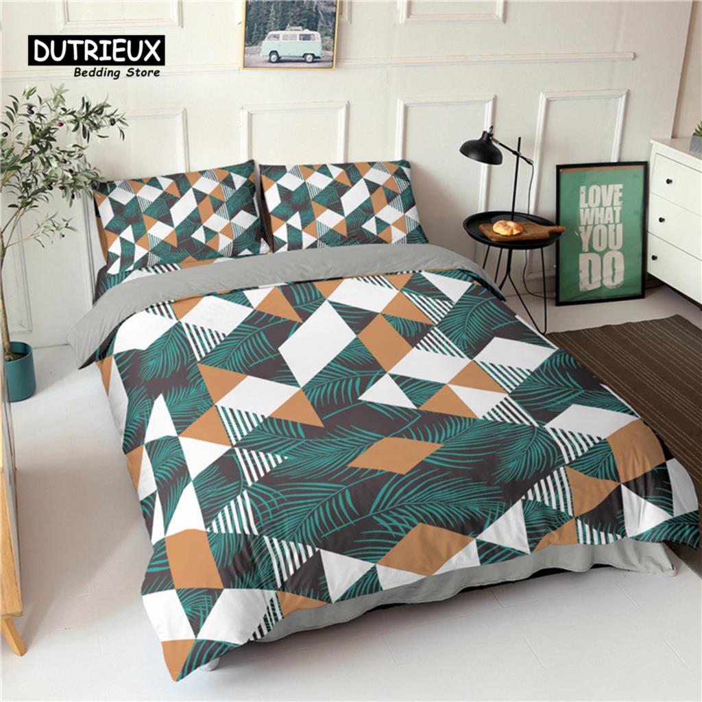 Geometric Bedding Set Microfiber Abstract Triangle Marble Pattern Print Duvet Cover With Pillowcases Teens Adults Bedroom Decor