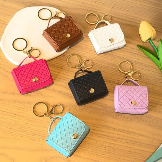 Imitation Leather Keychain Pendant Rhomboid Embossing Mini Handbag Shape Keychain with Dual-Purpose Buckle Backpack Accessories