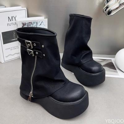 Botas de plataforma impermeáveis que aumentam a altura, doces e picantes com zíper, botas femininas de sola grossa, estilos outono inverno, simples e versátil