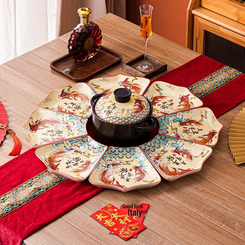 Naijiang Lunar New Year Red Ceramic Platter Set