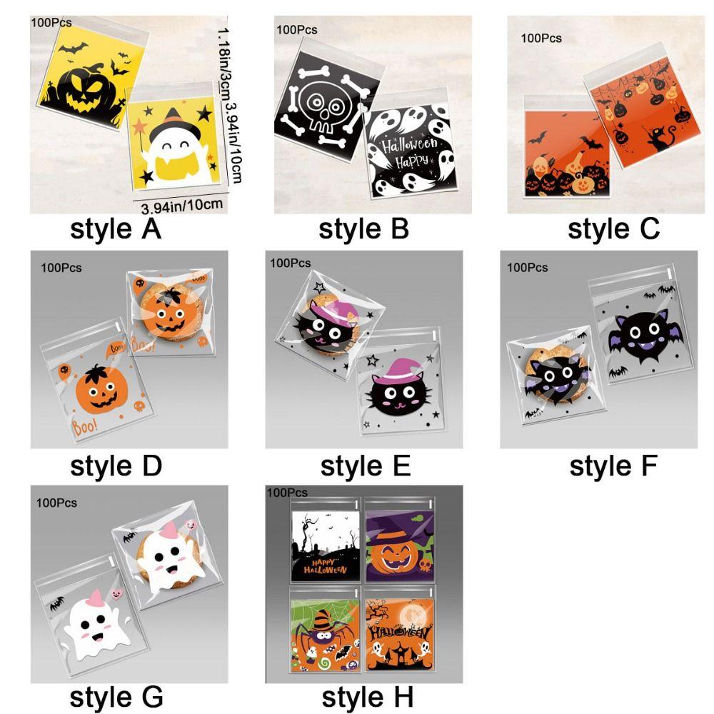 100Pcs Self-adhesive Trick or Treat Bags Plastic Candy Cookie Bags Halloween Candy Bags  Party