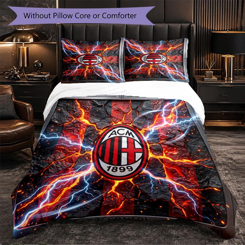 AC Milan Pattern 3 Pieces Bedding Set Soft Microfiber Duvet Cover with Pillow Cases for Bedroom