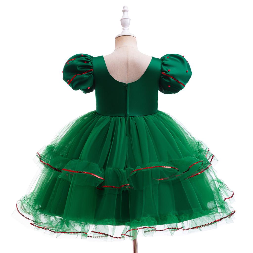 Kids Girls Santa Claus Xmas Elf Princess Sequins Tutu Dress Children Christmas New Year Cosplay Costumes Kindergarten Performance Role Play Outfit
