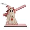 Festive Tabletop Ornament Halloween Wooden Paper Towel Holder, Cute Patchwork Ghost Napkin Stand, Party Supplies Rustic Roll Dispenser for Kitchen