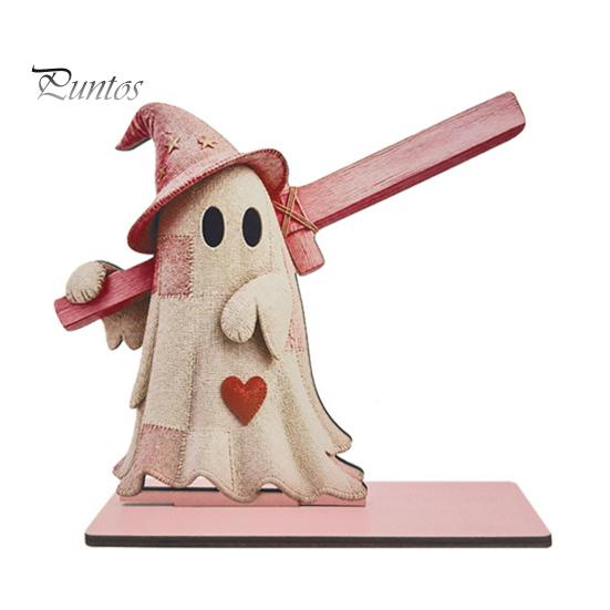 Festive Tabletop Ornament Halloween Wooden Paper Towel Holder, Cute Patchwork Ghost Napkin Stand, Party Supplies Rustic Roll Dispenser for Kitchen