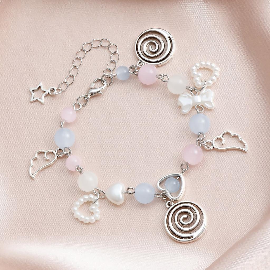 Handmade Angel Wing Bracelet Cute Bowknot Beaded Wristband Adjustable Chain Aesthetic Jewelry Gift for Women and Girls