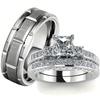 Fashion Silver Color Couple Rings for Lover's Trendy Stainless Steel Men Rings Cute Women Rhinestones Zircon Rings Set