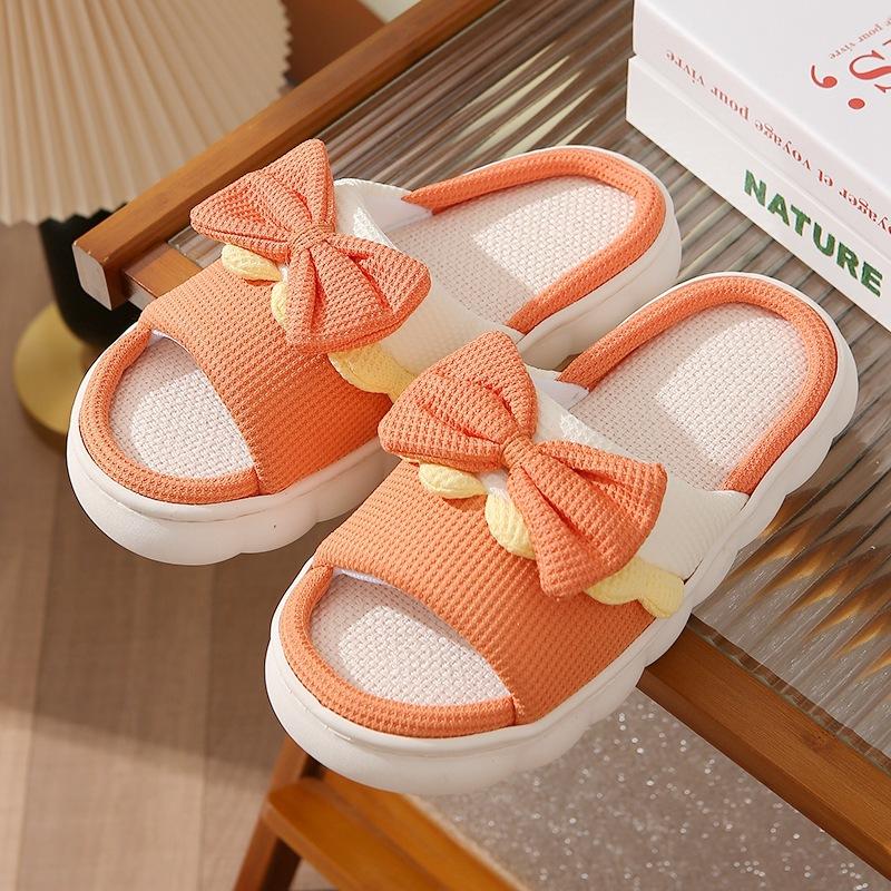 

Новые льняные тапочки с бантом, женские нескользящие домашние тапочки для помещений, милые тапочки для пары из хлопка и льна на толстой подошве, летние сандалии 40-41 (suitable for sizes 39-40) оранжевый