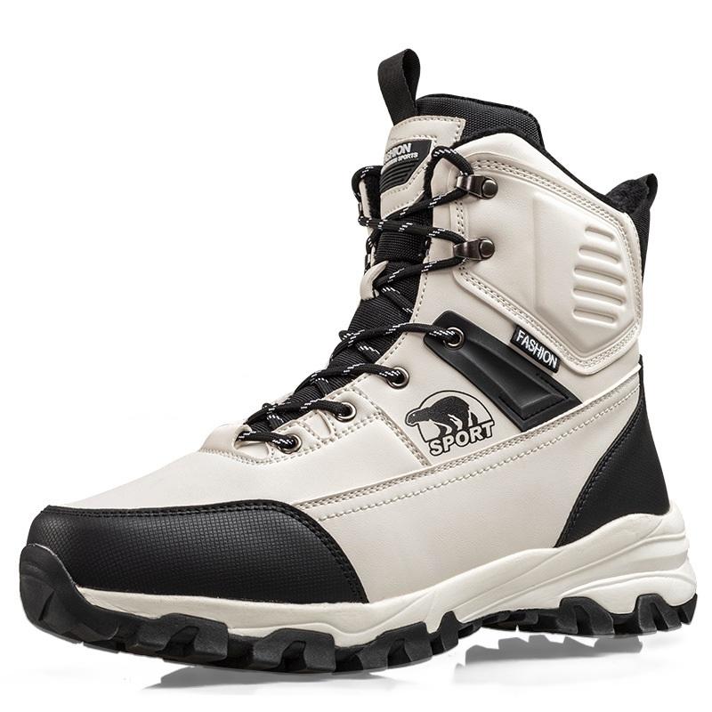 Men's Snow Boots Are Waterproof Non Slip Plush Thick Warm and Cold Resistant with Rotating Buttons