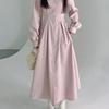 Classic Rose Pink Knit Dress With Vneck Long Sleeves For Casual And Travel