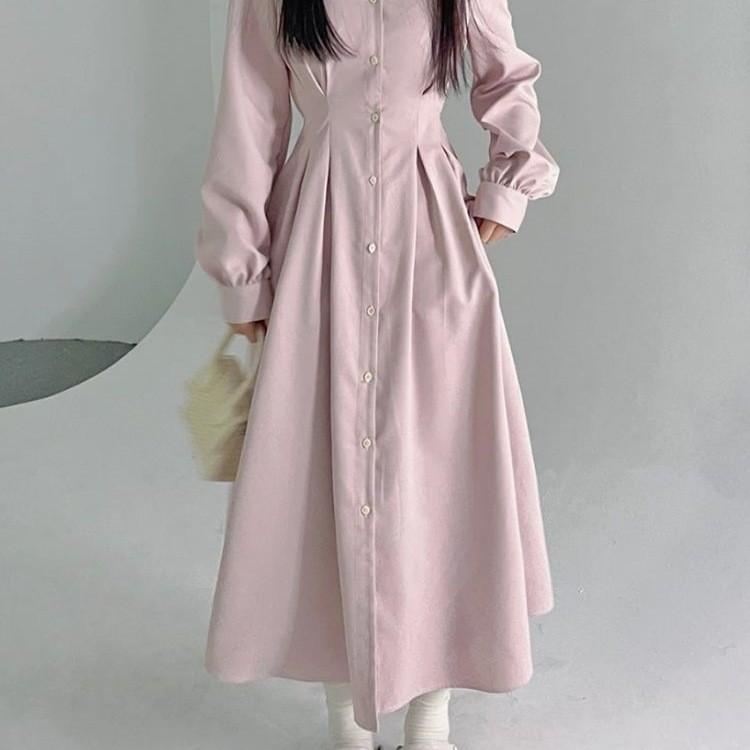 Classic Rose Pink Knit Dress With Vneck Long Sleeves For Casual And Travel