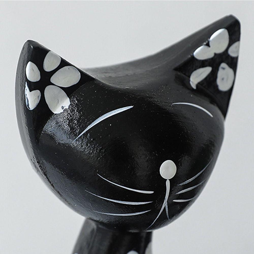 2pcs Modern Cat Statue Wooden Miniatures Figurine Desktop Ornament Animal Sculpture  Car