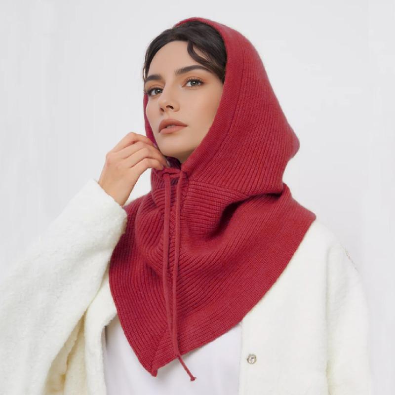 New Solid Color Simple Knitted Scarf Hat, Scarf, One-piece Dual-purpose Drawstring Method Hat To Keep Men and Women Warm In Autumn and Winter