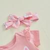 Baby Girl Easter Outfits Letter Embroidery Crew Neck Short Sleeve Romper Ruffles Shorts Headband 3Pcs Clothes Set