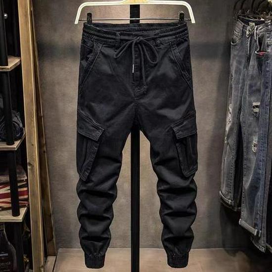 Men's Trendy Black Multi-Pocket Overalls - Autumn/Winter Collection