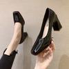 Scarpe da donna autunnali a punta quadrata, impermeabili, a tacco alto, con scollatura bassa, tacco spesso, eleganti, belle, alla moda