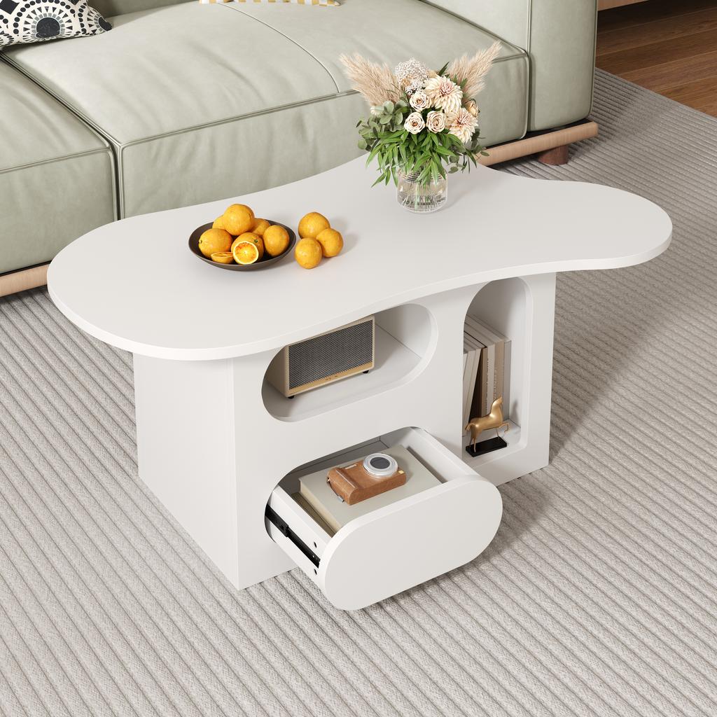 Coffee table with drawers, cloud-shaped coffee table with open storage compartments, high-quality materials. 97*45*43.5cm