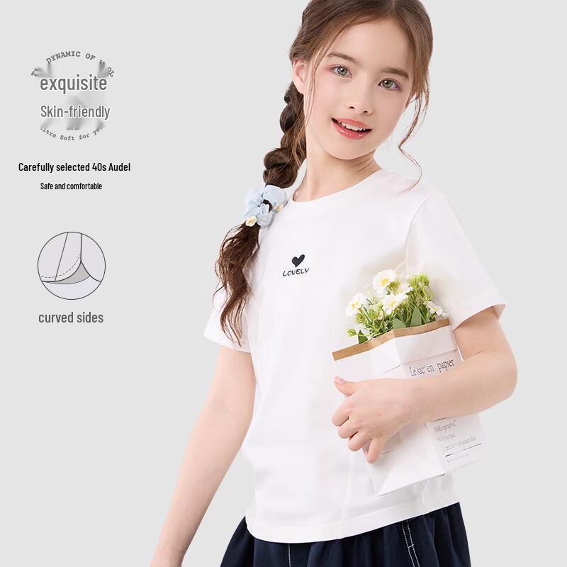 Duomiaowu Girls' Heart Print Short-Sleeve T-Shirt