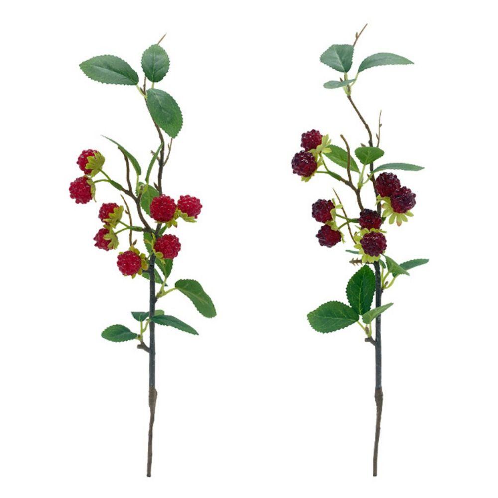 Red Berry Raspberry Artificial Plant DIY Green Leaves Faux Fruit Floral Arrangement Accessories Artificial Raspberry Branches