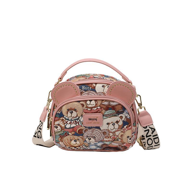 Katy Bear Embroidered Crossbody Bag - 2025 New Style Fashionable and Versatile Women's Shoulder Bag with Cute Bear Design.
