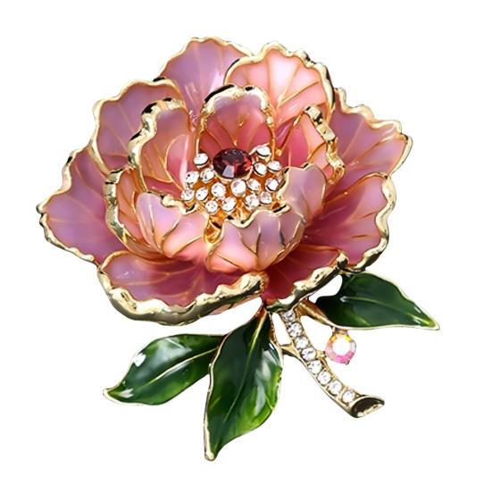 

Women Brooch Sparkling Rhinestones Enamel Peony Shape Lapel Pin Suits Coats Bags Scarves Badge Versatile Accessory розовый