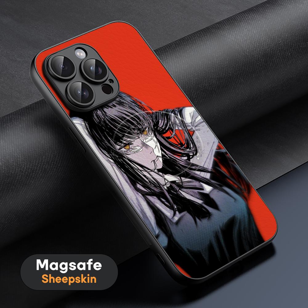 Makima X mitaka asa Chainsaw Phone Case For iPhone 16 15 14 13 12 11 Plus Pro Max  High-end Luxury Magsafe Sheepskin