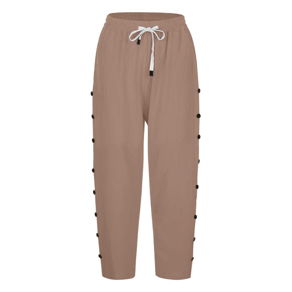 Women's Casual Patchwork Button Seven-Point Pants - 2024 Spring/Summer Collection