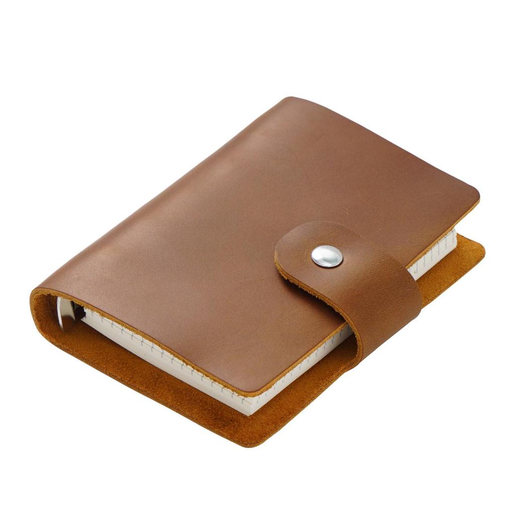 Caderno de Bolso A8 em Couro Genuíno - Fofo, Portátil, Diário/Agenda de Folhas Soltas.
