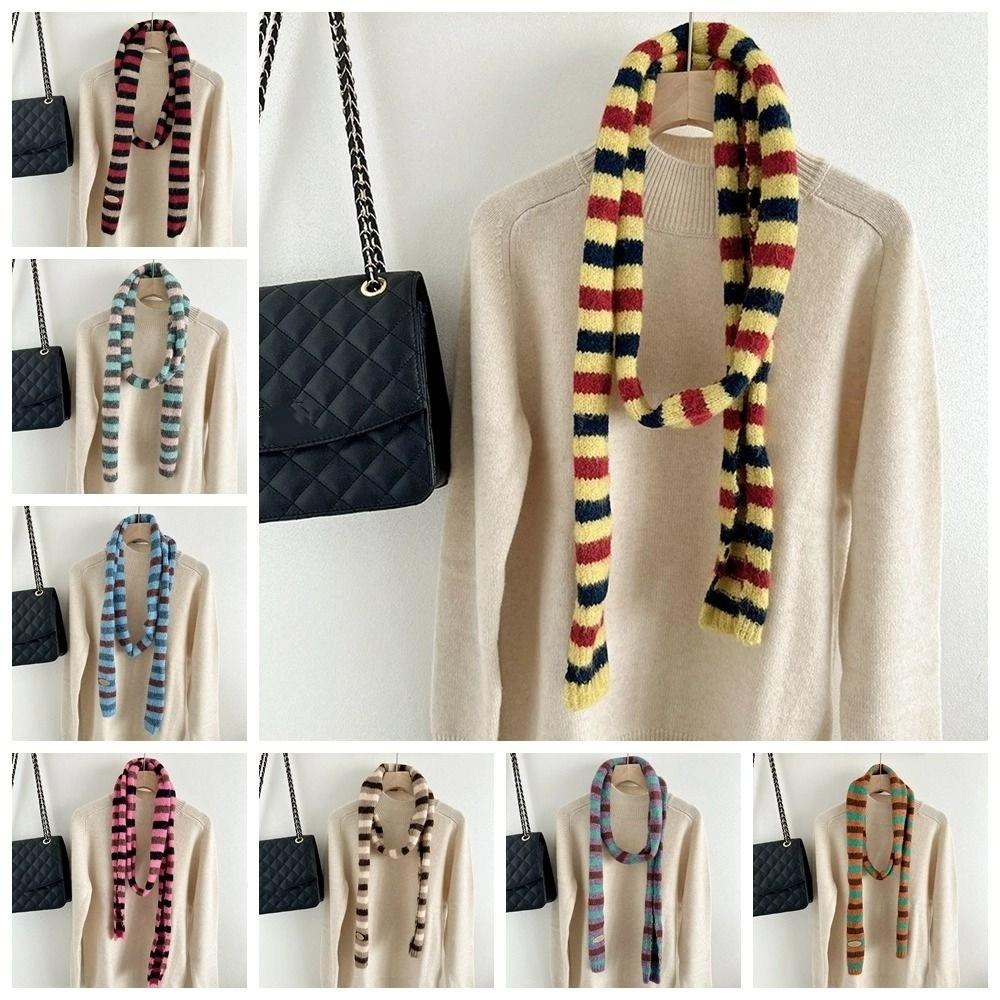 Thickened Striped Scarf Narrow Winter Shawl Fashion Cashmere Knitted Scarf  Daily