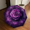 Purple Rose Mandala Art Automatic Opening Rain Umbrella - Portable Folding Design with Iron Frame - Outdoor Festival Gift for Fans, Traveler