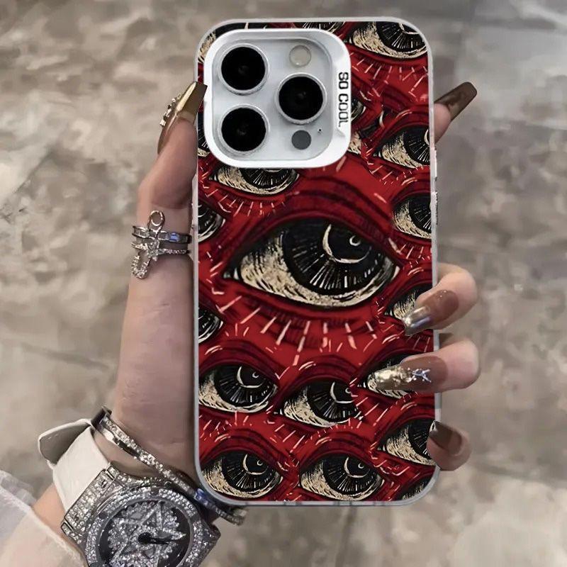 Ürkütücü Korkunç Kırmızı Göz Desenli Yumuşak Telefon Kılıfı iPhone 16 15 14 12 11 13 Pro Max 14Plus 12 13 Mini 7 8 Plus X XS Max XR Arka Kapak