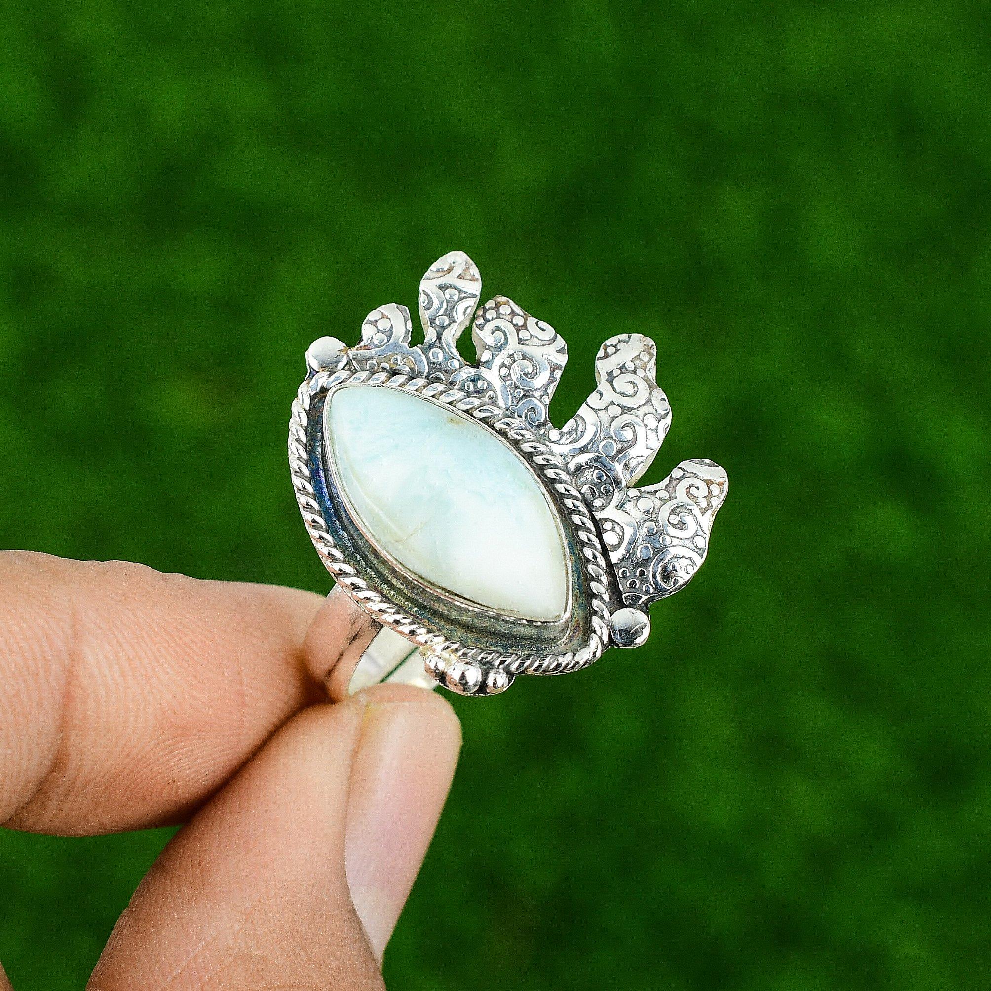 

Gift For Her 925 Silver Natural Larimar Gemstone Multi Stone Adjustable Ring Adjustable