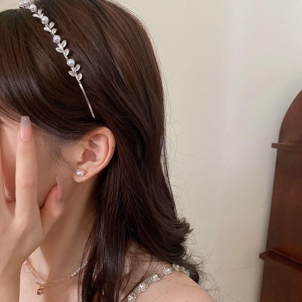 Wedding Bride Headwear Leaf Headband Korean Style Headwear Girl Thin Hair Hoop Rhinestone Hair Band