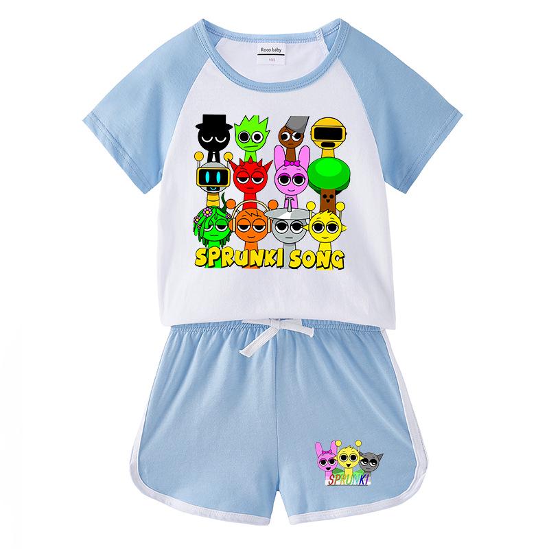 Kids' Summer Color Block Sports Set: Short Sleeve Tee & Hot Pants Two-Piece