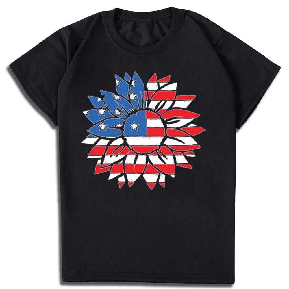 

American Independence Day Tshirt American National Day Tshirt Summer 74 Sleeve Tshirt EuropeanAmerican Sunflower S