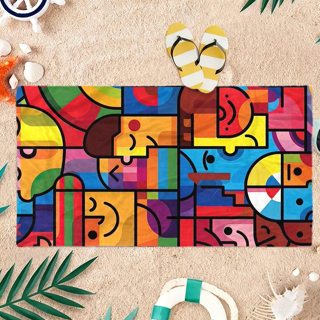 1 Stück Buntes Patchwork Strandtuch Großes Handtuch Super Saugfähig Geeignet für Strandurlaub Pool Yoga Fitnessstudio Sommergeschenk für Freunde