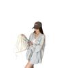 Korean Style Yellow Striped Women's Casual Shirt Coat - Autumn Design