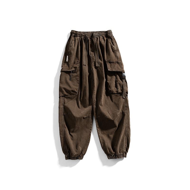 

Retro Trendy Brand Functional Overalls Men s Autumn and Winter Loose Leggings Pure Cotton Casual Outdoor Sports M коричневый