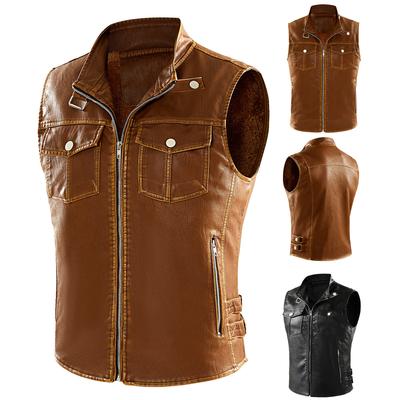 Punk Retro Men's  Leather Vest Men's Motorcycle Fishing Outdoor Travel Vests