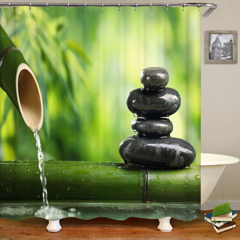Zen Shower Curtain 3D Stone Running Water Flower Plant Shower Curtains Waterproof Mold Proof Curtain Washable Zen Shower Curtain