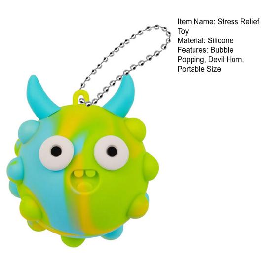 Bubble Popping Devil Horn Ball Stress Relief Push Bubble Ball Toy with Ball Chain Decompression Silicone Ball Fidget Toy