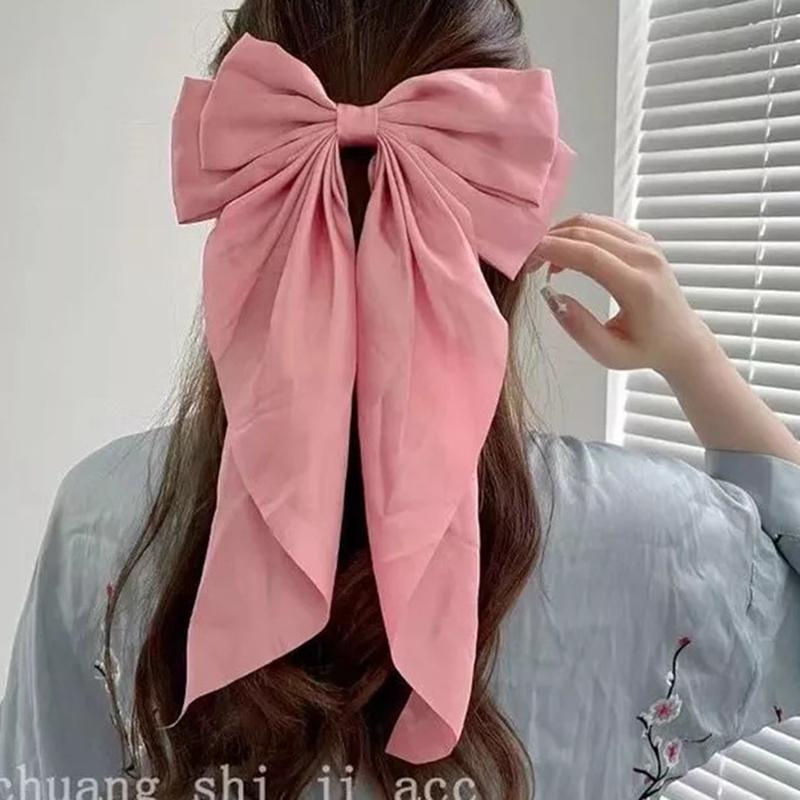 Korean Version Of Large Ribbon Bow Hairpin Wine Red Bow Hair Accessories Spring Chuck Flower Headdress