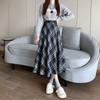 Coffee Wool Plaid Skirt for Women with High Waist Slim Skirt for A-line Midi-length Umbrella Skirt