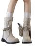 Cowhide Version~ French Metal Short Boots Retro Thick Heel Boots Children with Skirt Inner Height Increase and Thin Western Cowboy Boots