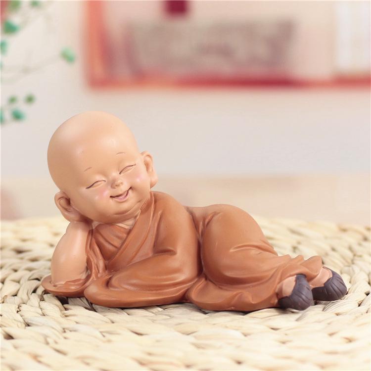 Resin Cute little monk statue Modern art sculpture Chinese Buddha statue Home living room, room decoration characteristic crafts