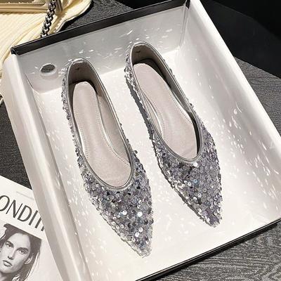 Pointed Single Shoes Summer Shallow Mouth Evening Ladyshoes Not Tired Feet Sequined Doudou Shoes