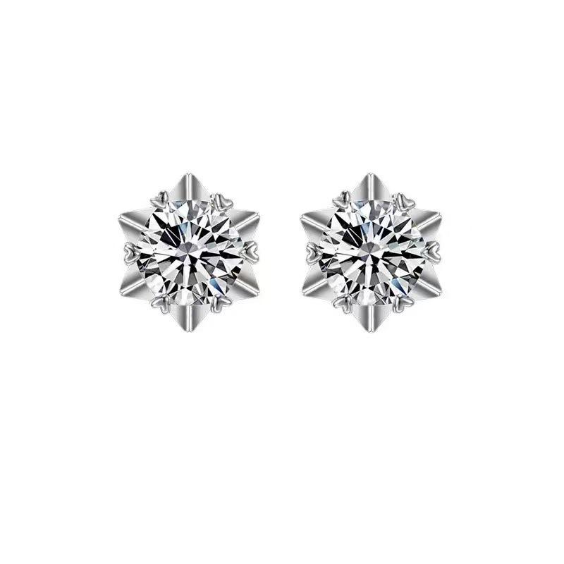 Eight Hearts Eight Arrows Moissanite Snowflake Stud Earrings with Six-Prong Setting - Minimalist Ear Cuffs