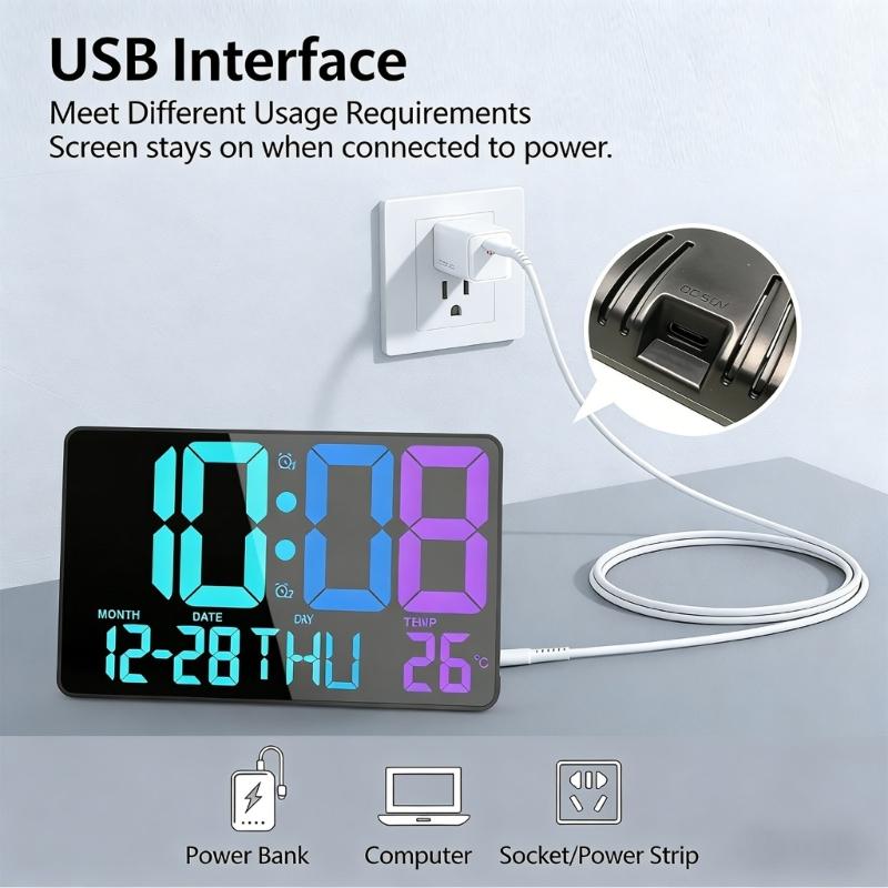 Digital Wall Clock Wall Clocks with Colors Changing Alarm Clock Remote Control Digital Clock for Living Room Bedroom