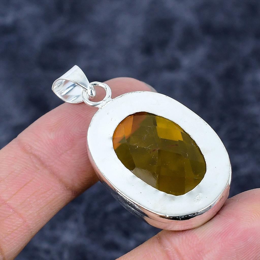 Citrine Gemstone Handmade 925 Sterling Silver Jewelry Pendant 1.85" M-3242
